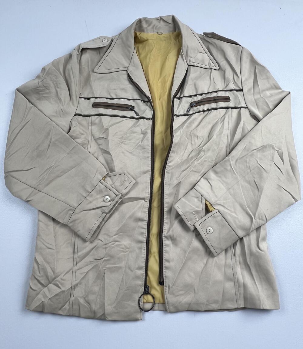 Vintage Cooper Jacket Mens 40 Beige Cotton Windbreaker Zip Pockets Lined Short